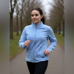 Under Armour Fleece Jacket blue Size XS black trim full front zipper pockets